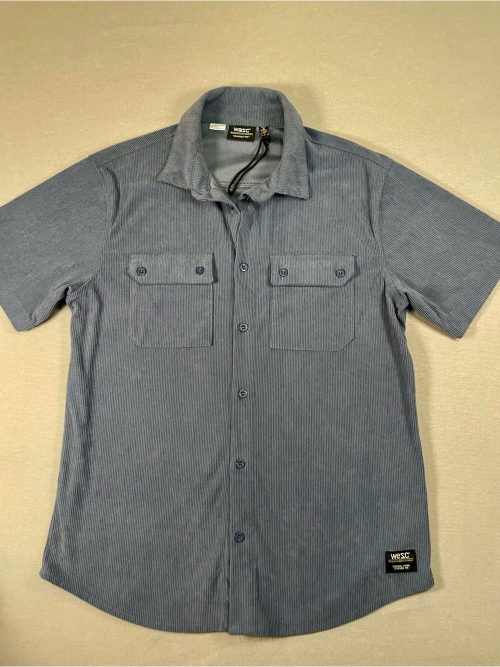 Wesc Men's Short Sleeve Button-Down Shirt in Slate Blue Corduroy